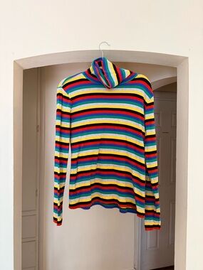 Ganni Rainbow stripe turtleneck cotton spandex Long Sleeve Top
